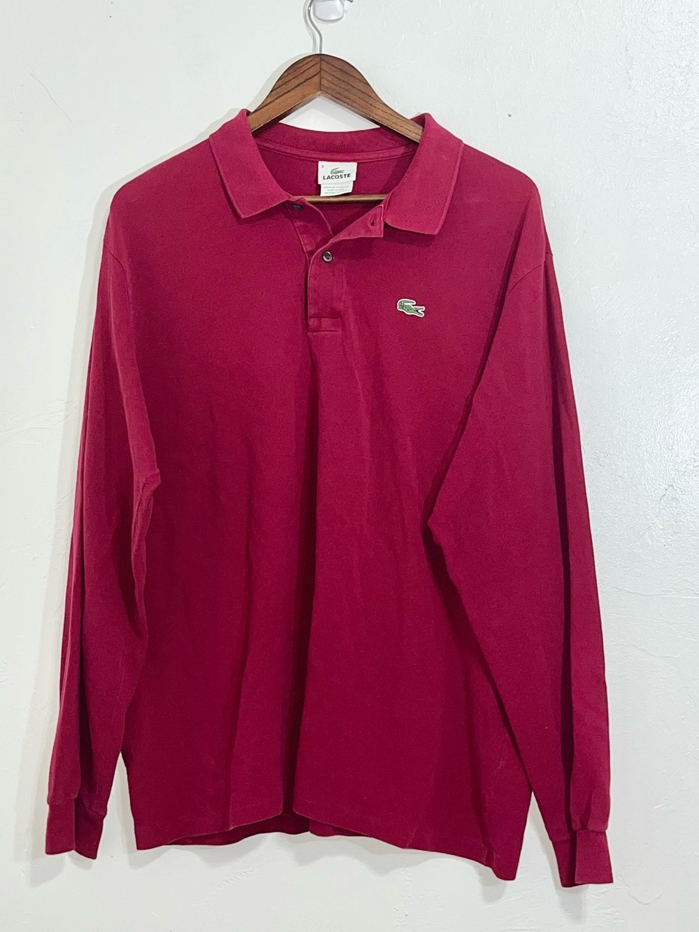 Lacoste Mens Long Sleeve Polo Shirt 3XL Red Classic Pique Croc